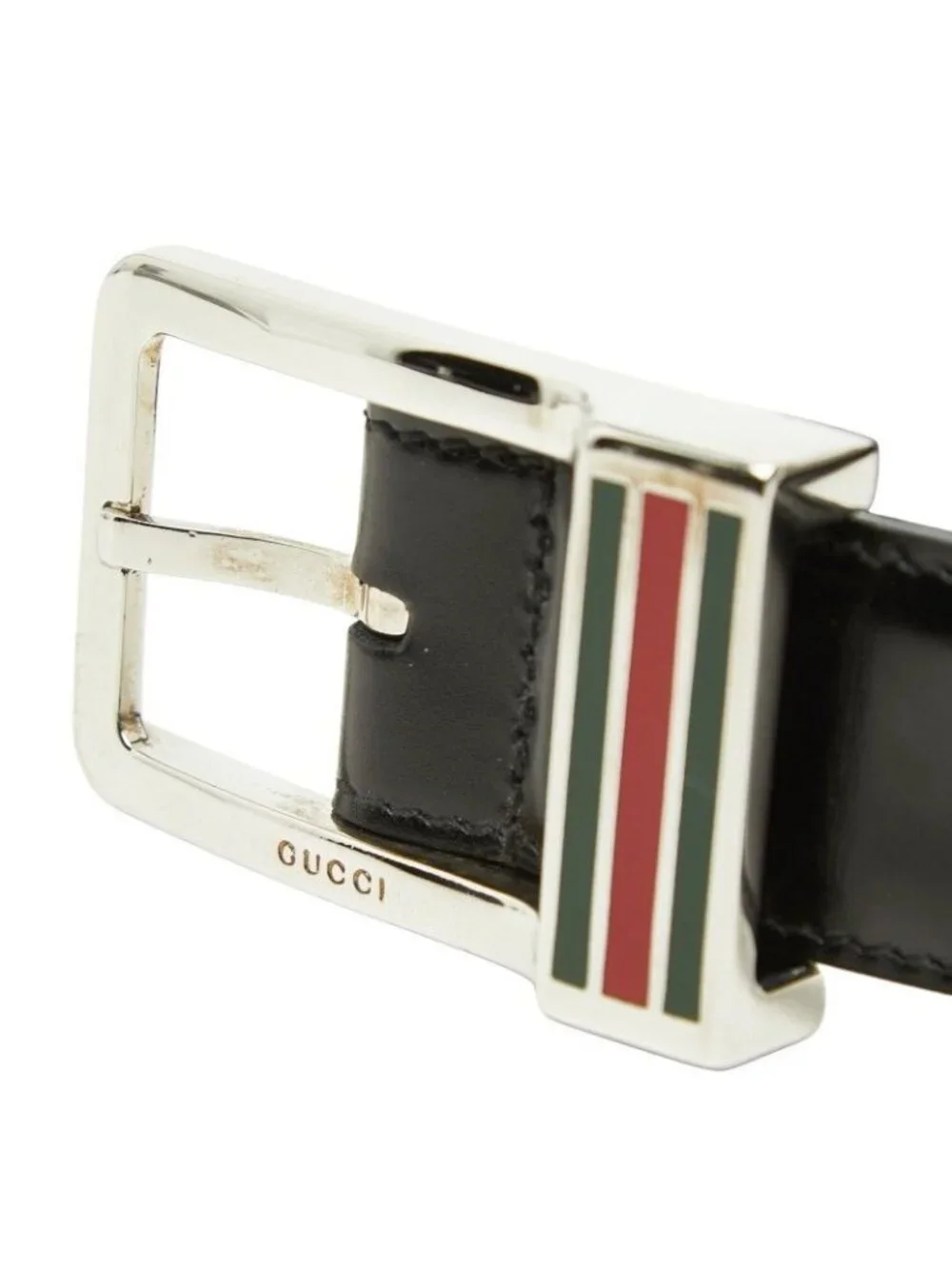 Gucci Sherry Line Square Logo Buckle Belt Black Silver Leather